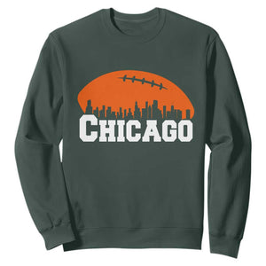 Chicago Skyline Football Graphic Sweatshirt Bold Windy City Fan Art for Game Days TS02 Dark Forest Green Print Your Wear