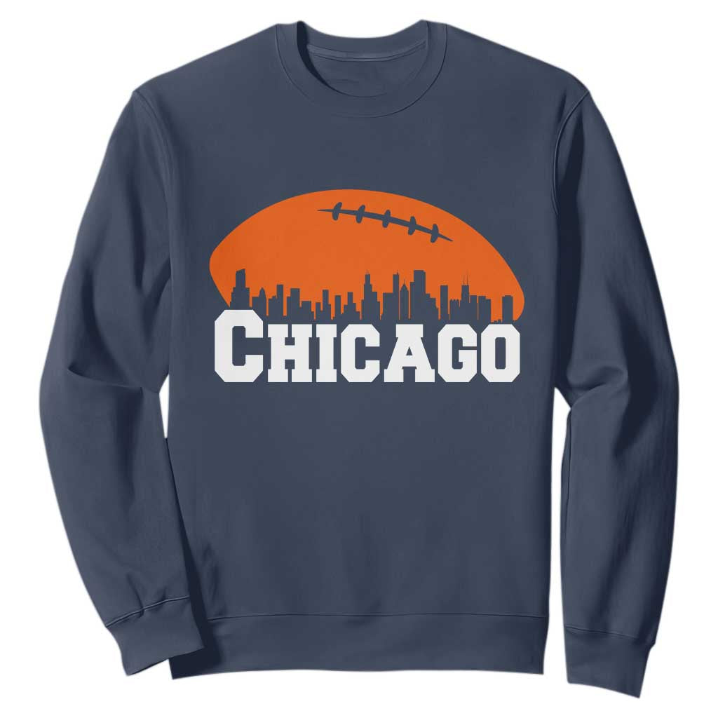 Chicago Skyline Football Graphic Sweatshirt Bold Windy City Fan Art for Game Days TS02 Navy Print Your Wear