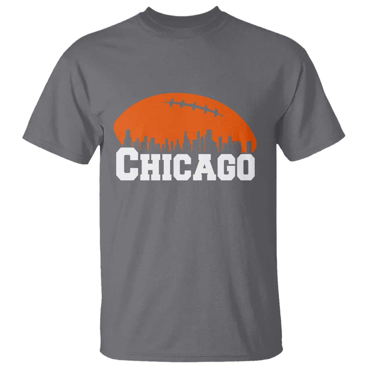 Chicago Skyline Football Graphic T Shirt Bold Windy City Fan Art for Game Days TS02 Charcoal Print Your Wear