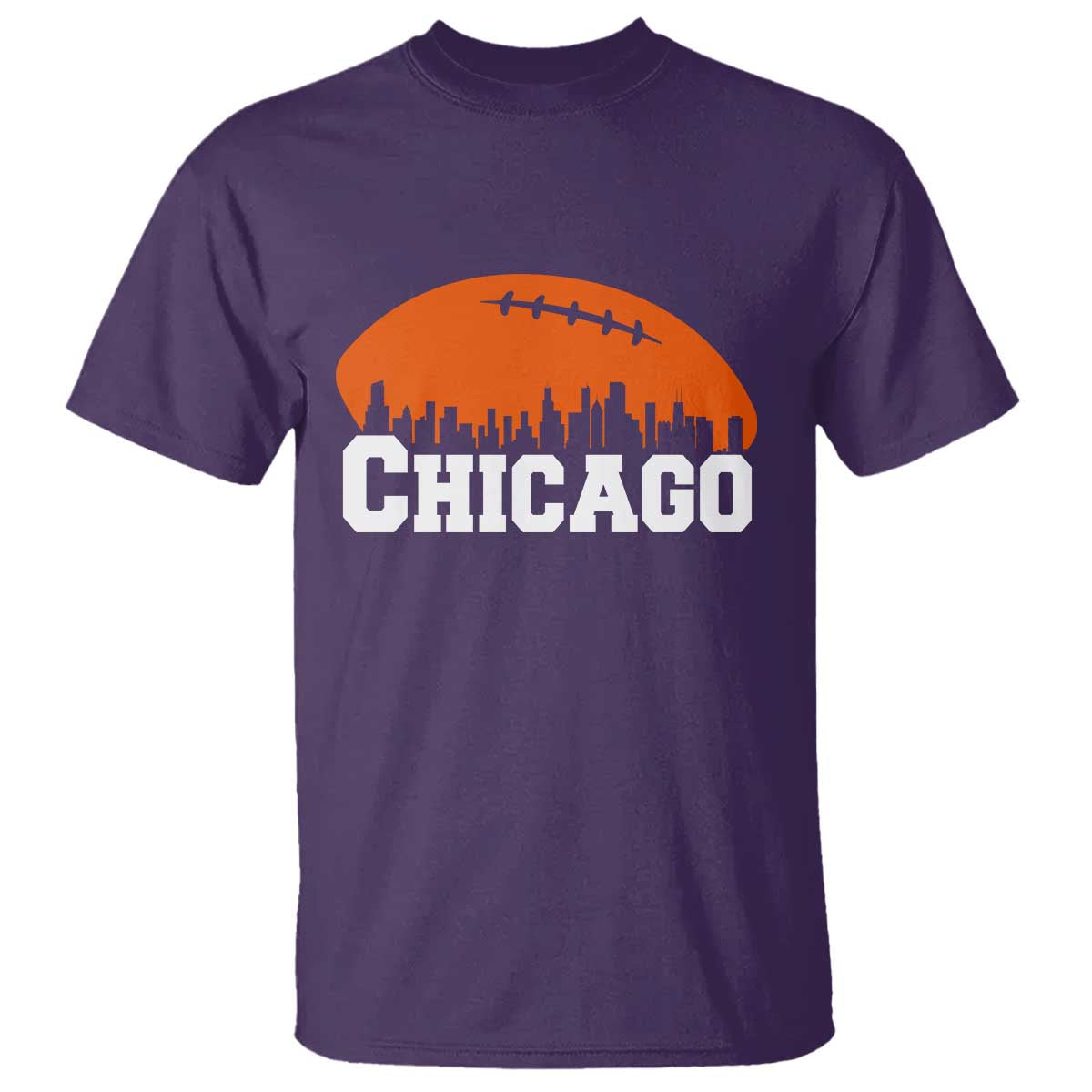 Chicago Skyline Football Graphic T Shirt Bold Windy City Fan Art for Game Days TS02 Purple Print Your Wear