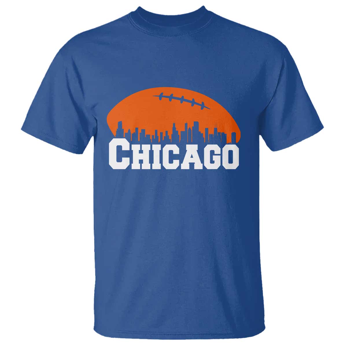 Chicago Skyline Football Graphic T Shirt Bold Windy City Fan Art for Game Days TS02 Royal Blue Print Your Wear