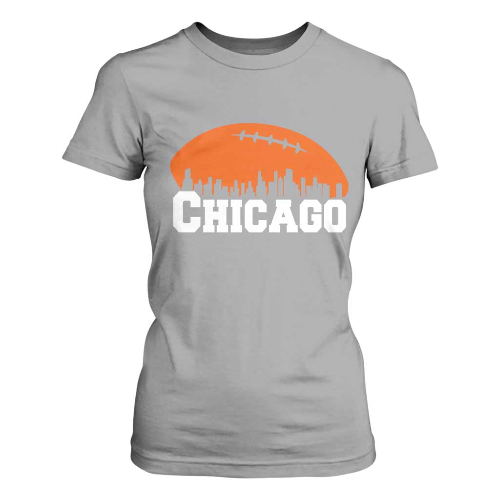 Chicago Skyline Football Graphic T Shirt For Women Bold Windy City Fan Art for Game Days TS02 Sport Gray Print Your Wear
