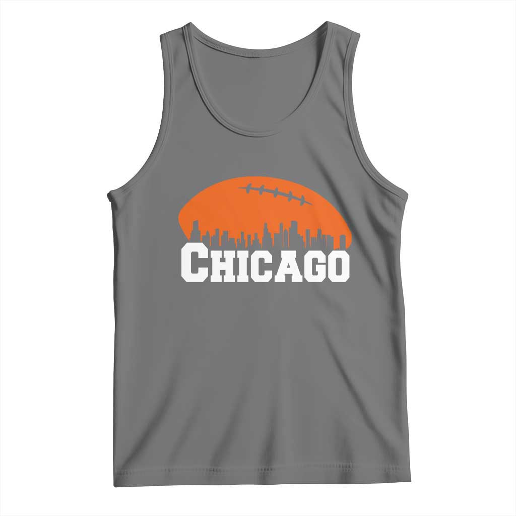 Chicago Skyline Football Graphic Tank Top Bold Windy City Fan Art for Game Days TS02 Black Heather Print Your Wear
