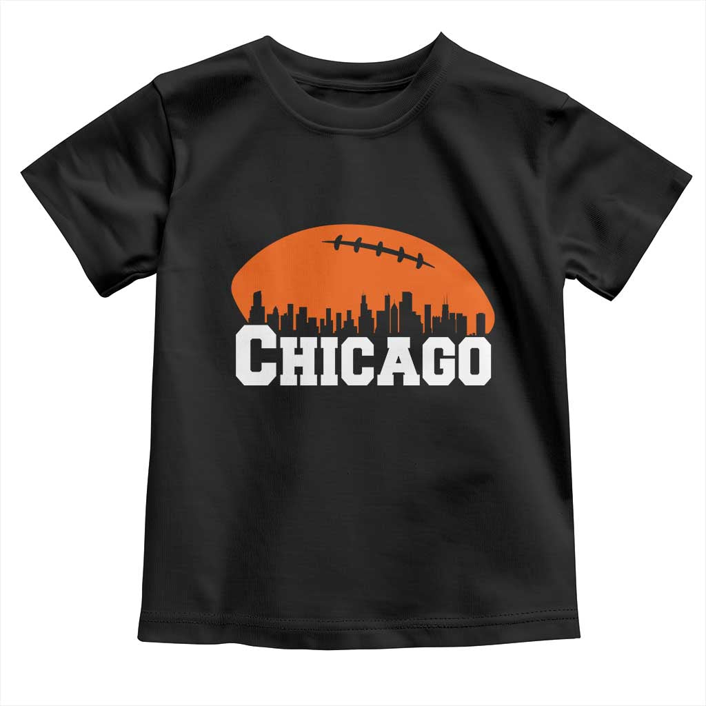 Chicago Skyline Football Graphic Toddler T Shirt Bold Windy City Fan Art for Game Days TS02 Black Print Your Wear