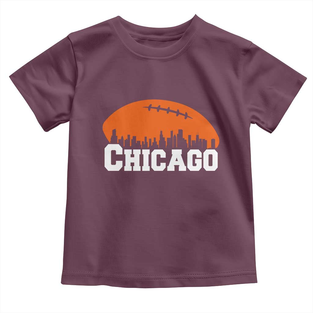 Chicago Skyline Football Graphic Toddler T Shirt Bold Windy City Fan Art for Game Days TS02 Maroon Print Your Wear
