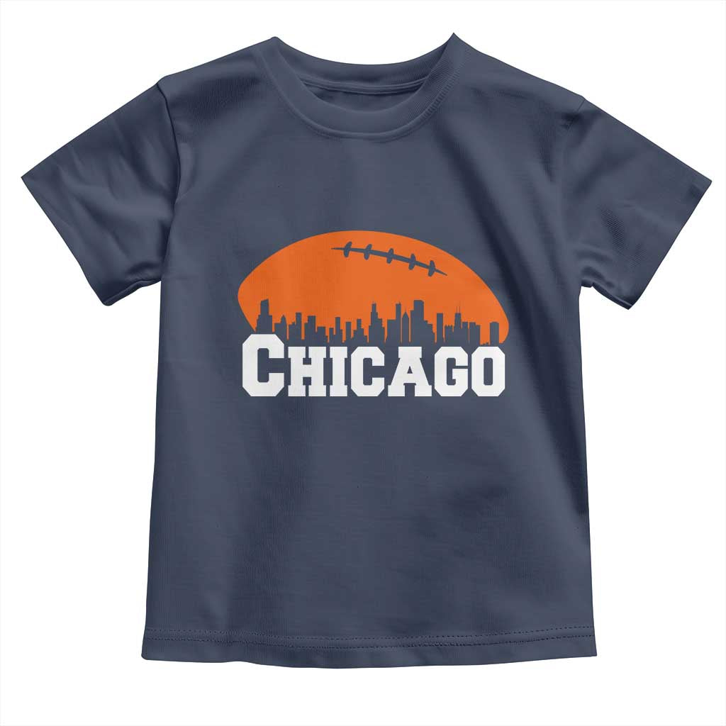 Chicago Skyline Football Graphic Toddler T Shirt Bold Windy City Fan Art for Game Days TS02 Navy Print Your Wear