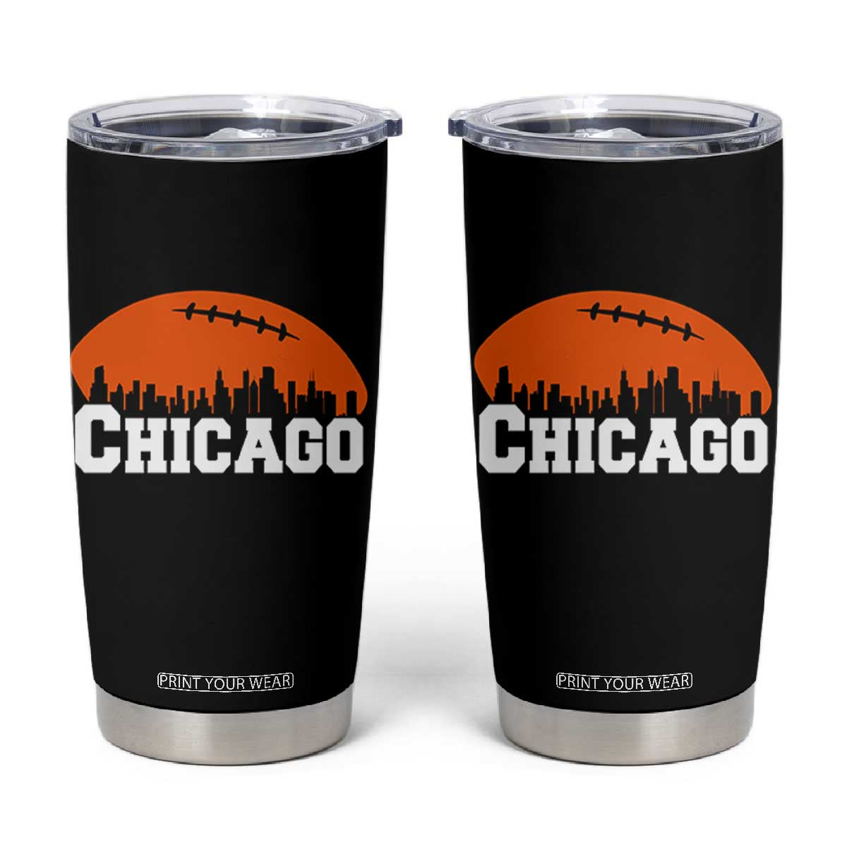 Chicago Skyline Football Graphic Tumbler Cup Bold Windy City Fan Art for Game Days TS02 Black Print Your Wear