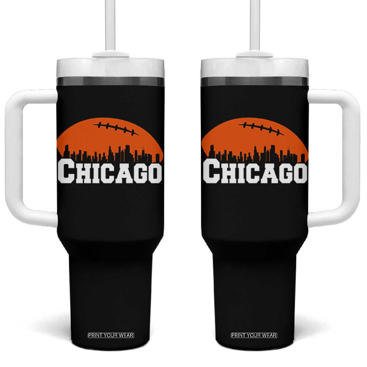 Chicago Skyline Football Graphic Tumbler With Handle Bold Windy City Fan Art for Game Days TS02 One Size: 40 oz Black Print Your Wear