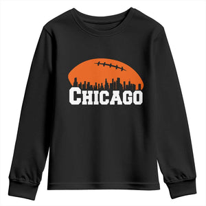 Chicago Skyline Football Graphic Youth Sweatshirt Bold Windy City Fan Art for Game Days TS02 Black Print Your Wear