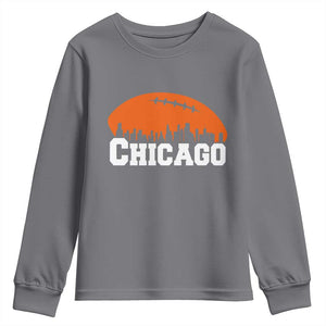Chicago Skyline Football Graphic Youth Sweatshirt Bold Windy City Fan Art for Game Days TS02 Charcoal Print Your Wear