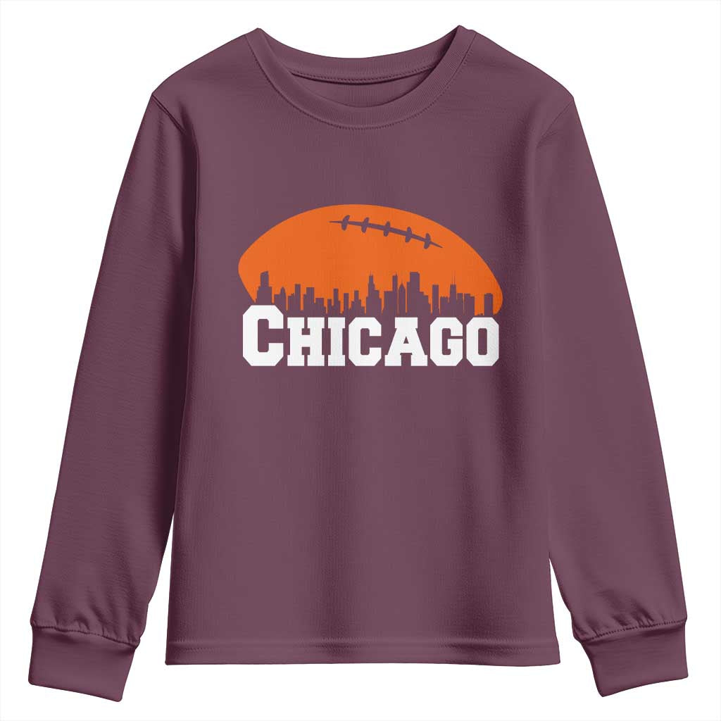 Chicago Skyline Football Graphic Youth Sweatshirt Bold Windy City Fan Art for Game Days TS02 Maroon Print Your Wear