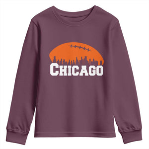 Chicago Skyline Football Graphic Youth Sweatshirt Bold Windy City Fan Art for Game Days TS02 Maroon Print Your Wear