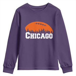Chicago Skyline Football Graphic Youth Sweatshirt Bold Windy City Fan Art for Game Days TS02 Purple Print Your Wear