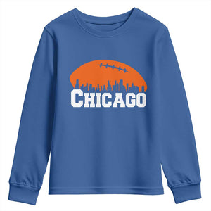 Chicago Skyline Football Graphic Youth Sweatshirt Bold Windy City Fan Art for Game Days TS02 Royal Blue Print Your Wear