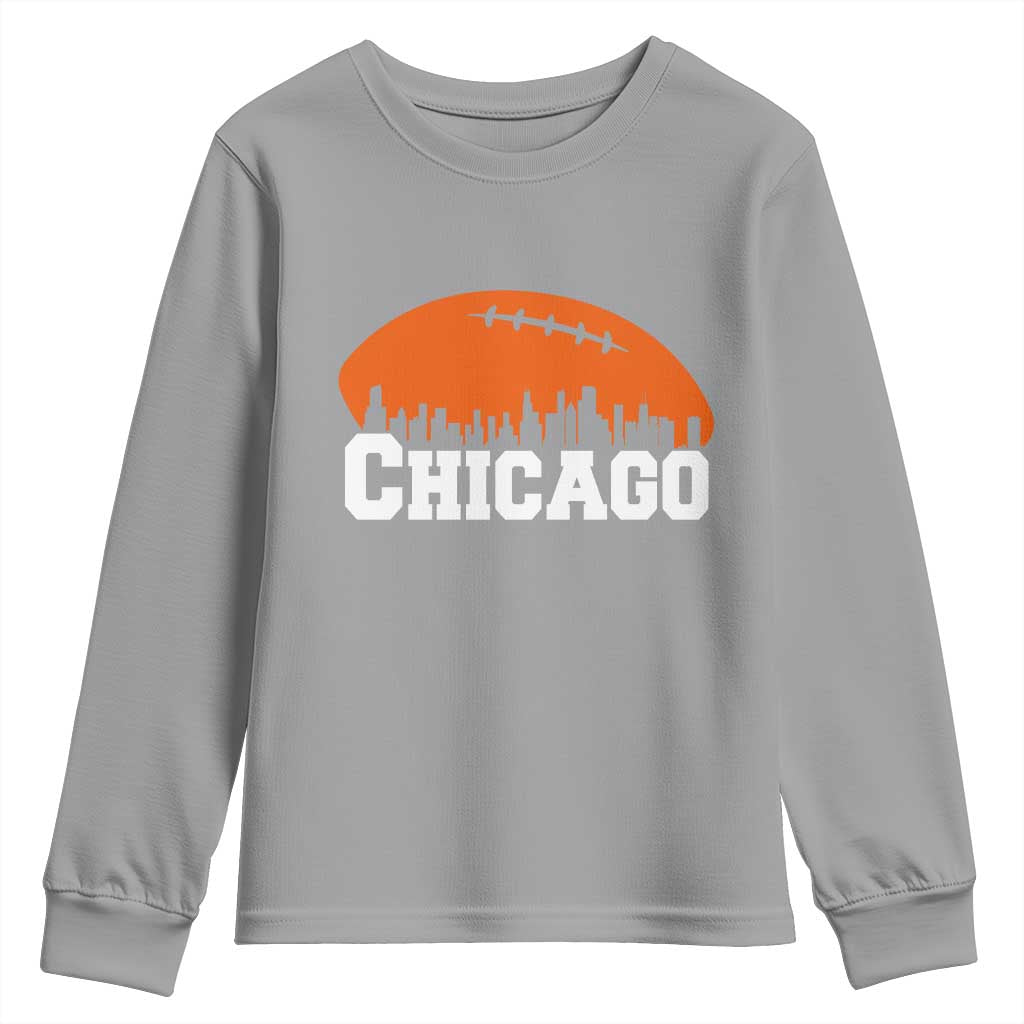 Chicago Skyline Football Graphic Youth Sweatshirt Bold Windy City Fan Art for Game Days TS02 Sport Gray Print Your Wear