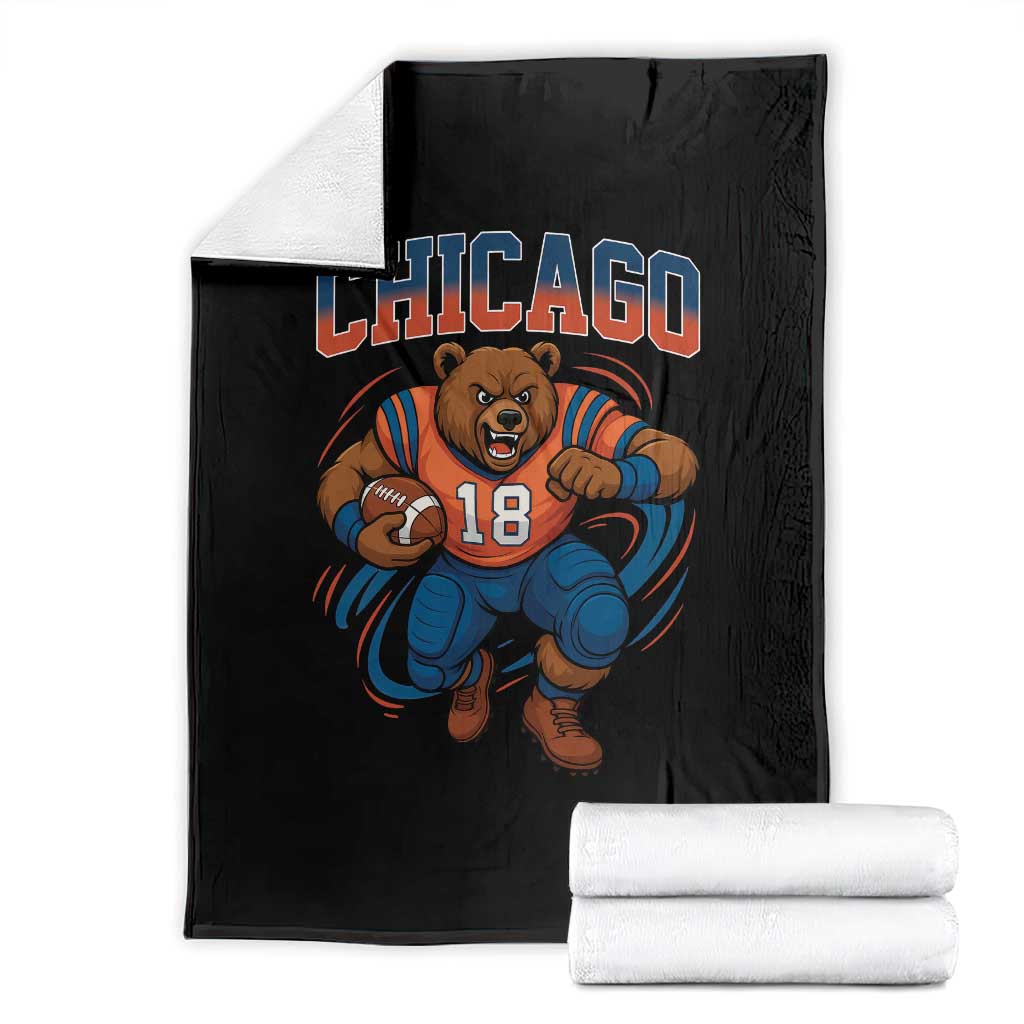 Fierce Football Bear Throw Blanket Chicago Fan Number 18 Bold Orange Game Day Spirit TS02 Black Print Your Wear