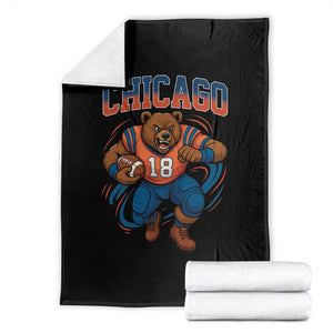 Fierce Football Bear Throw Blanket Chicago Fan Number 18 Bold Orange Game Day Spirit TS02 Black Print Your Wear