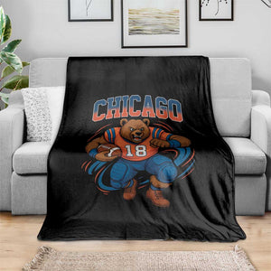 Fierce Football Bear Throw Blanket Chicago Fan Number 18 Bold Orange Game Day Spirit TS02 Print Your Wear