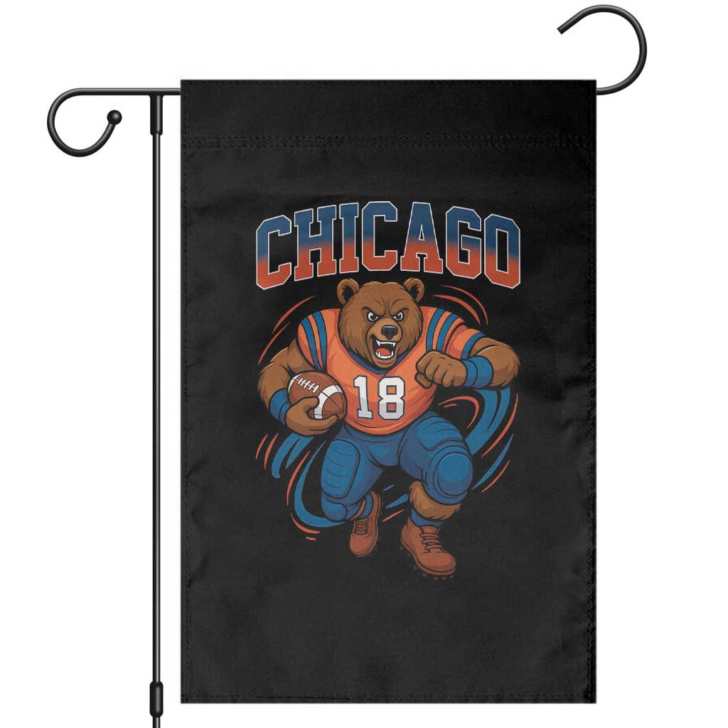 Fierce Football Bear Garden Flag Chicago Fan Number 18 Bold Orange Game Day Spirit TS02 Black Print Your Wear