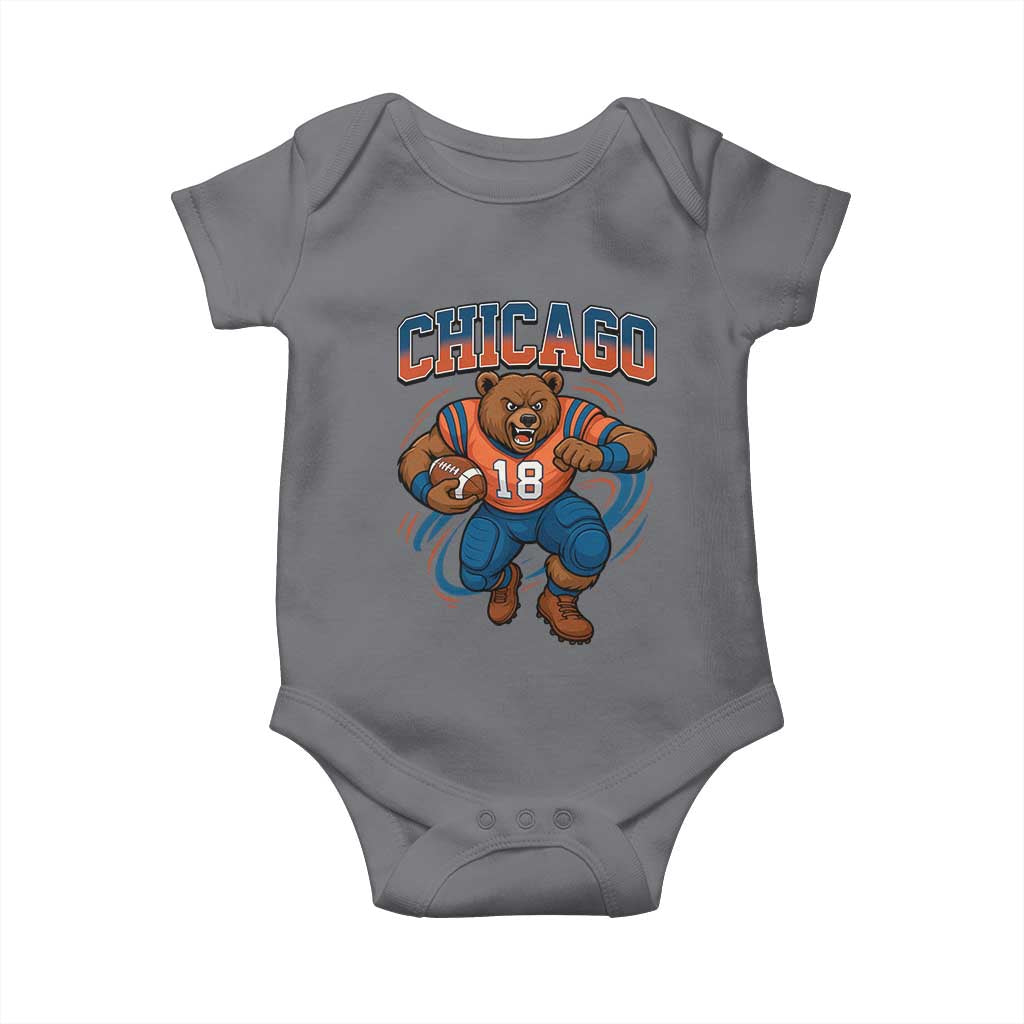 Fierce Football Bear Baby Onesie Chicago Fan Number 18 Bold Orange Game Day Spirit TS02 Charcoal Print Your Wear