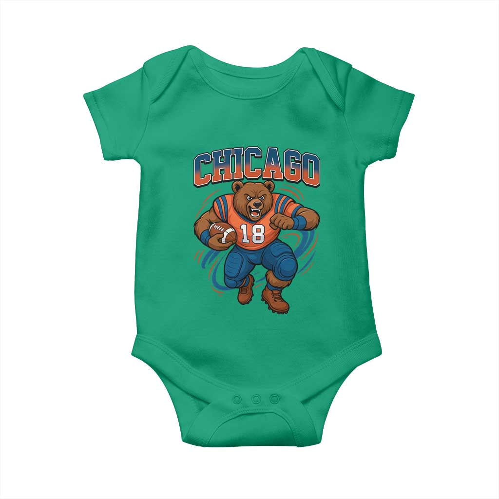 Fierce Football Bear Baby Onesie Chicago Fan Number 18 Bold Orange Game Day Spirit TS02 Irish Green Print Your Wear