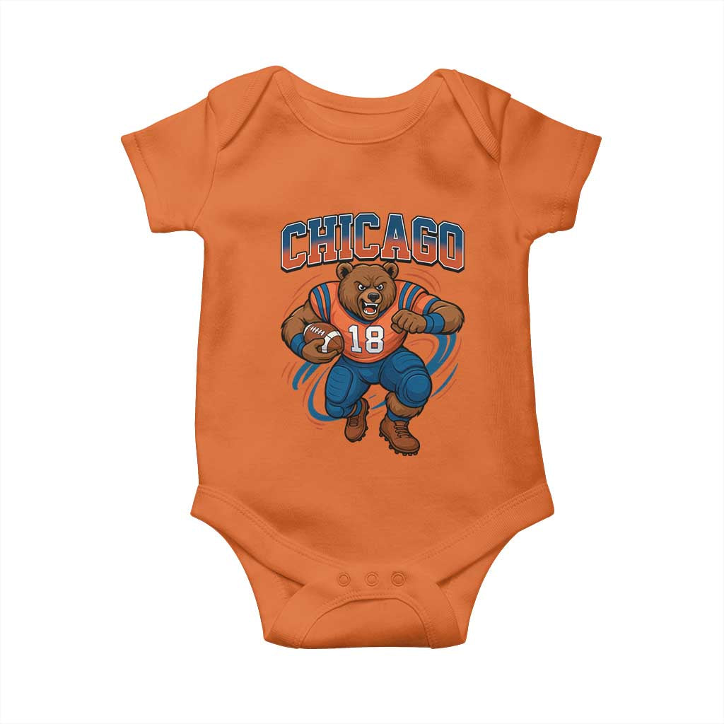 Fierce Football Bear Baby Onesie Chicago Fan Number 18 Bold Orange Game Day Spirit TS02 Orange Print Your Wear