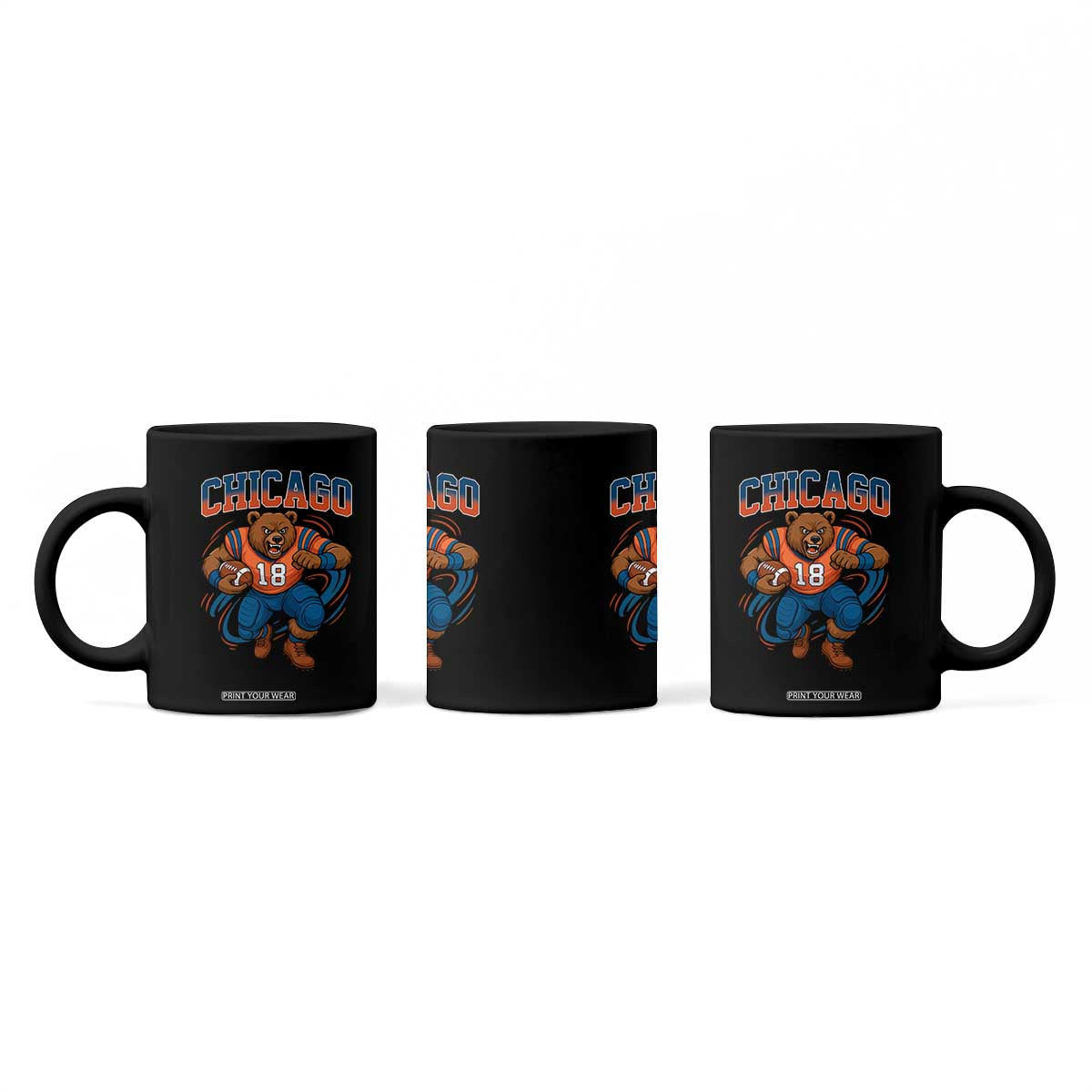 Fierce Football Bear Coffee Mug Chicago Fan Number 18 Bold Orange Game Day Spirit TS02 Print Your Wear
