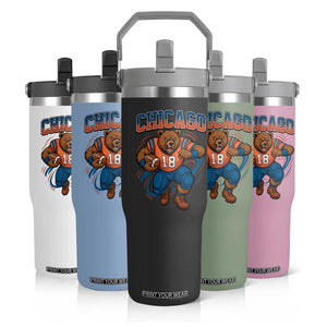 Fierce Football Bear Flip Straw Tumbler Chicago Fan Number 18 Bold Orange Game Day Spirit TS02 Print Your Wear