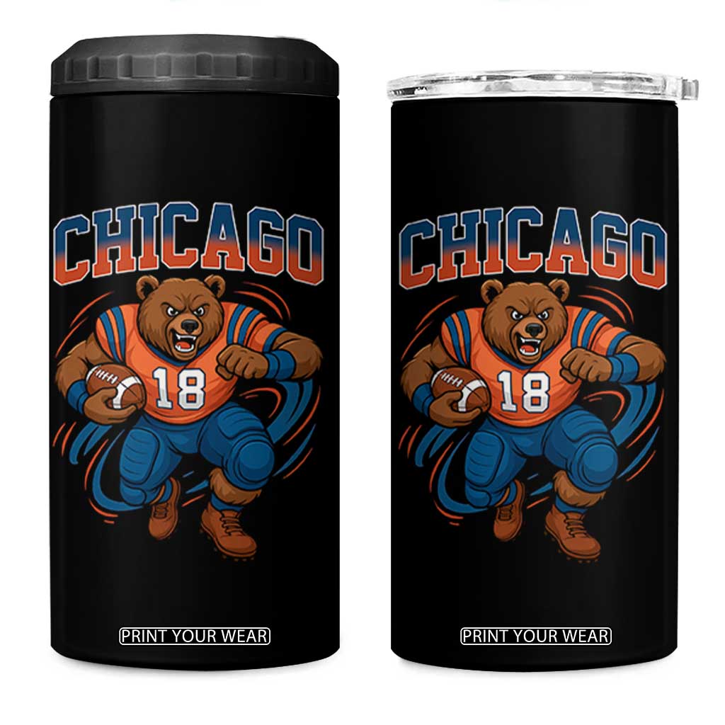 Fierce Football Bear 4 in 1 Can Cooler Tumbler Chicago Fan Number 18 Bold Orange Game Day Spirit TS02 One Size: 16 oz Black Print Your Wear
