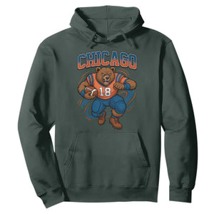 Fierce Football Bear Hoodie Chicago Fan Number 18 Bold Orange Game Day Spirit TS02 Dark Forest Green Print Your Wear