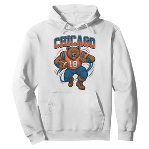 Fierce Football Bear Hoodie Chicago Fan Number 18 Bold Orange Game Day Spirit TS02 White Print Your Wear