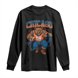 Fierce Football Bear Long Sleeve Shirt Chicago Fan Number 18 Bold Orange Game Day Spirit TS02 Black Print Your Wear
