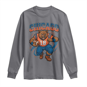 Fierce Football Bear Long Sleeve Shirt Chicago Fan Number 18 Bold Orange Game Day Spirit TS02 Charcoal Print Your Wear