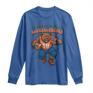 Fierce Football Bear Long Sleeve Shirt Chicago Fan Number 18 Bold Orange Game Day Spirit TS02 Royal Blue Print Your Wear