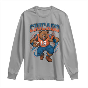 Fierce Football Bear Long Sleeve Shirt Chicago Fan Number 18 Bold Orange Game Day Spirit TS02 Sport Gray Print Your Wear