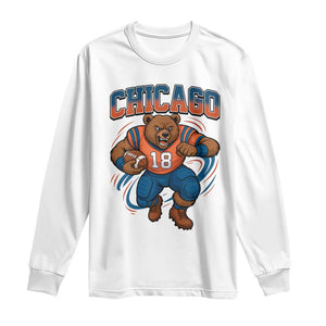 Fierce Football Bear Long Sleeve Shirt Chicago Fan Number 18 Bold Orange Game Day Spirit TS02 White Print Your Wear