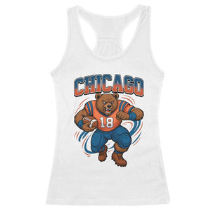 Fierce Football Bear Racerback Tank Top Chicago Fan Number 18 Bold Orange Game Day Spirit TS02 White Print Your Wear