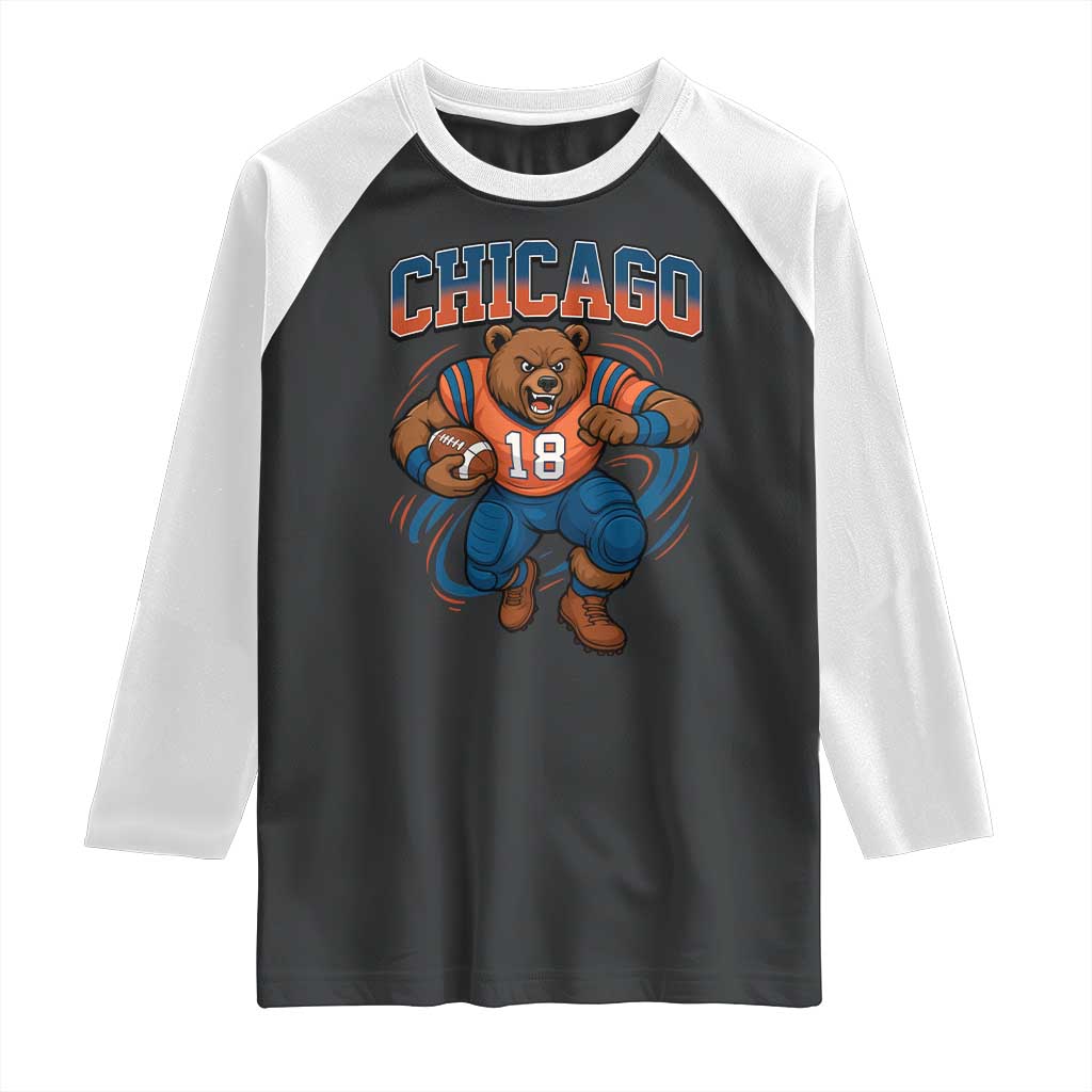 Fierce Football Bear Raglan Shirt Chicago Fan Number 18 Bold Orange Game Day Spirit TS02 Black White Print Your Wear