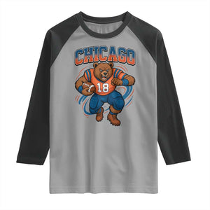 Fierce Football Bear Raglan Shirt Chicago Fan Number 18 Bold Orange Game Day Spirit TS02 Sport Gray Black Print Your Wear