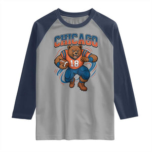 Fierce Football Bear Raglan Shirt Chicago Fan Number 18 Bold Orange Game Day Spirit TS02 Sport Gray Navy Print Your Wear