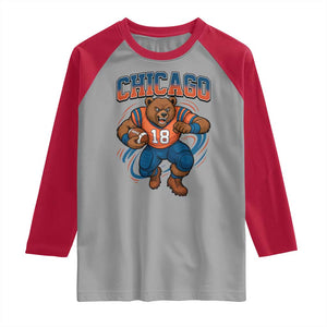 Fierce Football Bear Raglan Shirt Chicago Fan Number 18 Bold Orange Game Day Spirit TS02 Sport Gray Red Print Your Wear