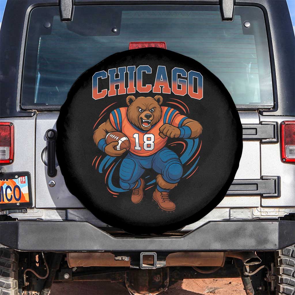 Fierce Football Bear Spare Tire Cover Chicago Fan Number 18 Bold Orange Game Day Spirit TS02 No hole Black Print Your Wear