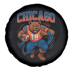 Fierce Football Bear Spare Tire Cover Chicago Fan Number 18 Bold Orange Game Day Spirit TS02 Print Your Wear