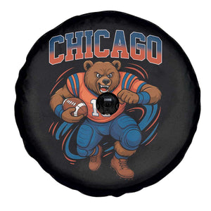 Fierce Football Bear Spare Tire Cover Chicago Fan Number 18 Bold Orange Game Day Spirit TS02 Print Your Wear