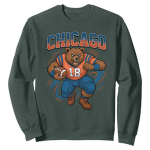 Fierce Football Bear Sweatshirt Chicago Fan Number 18 Bold Orange Game Day Spirit TS02 Dark Forest Green Print Your Wear