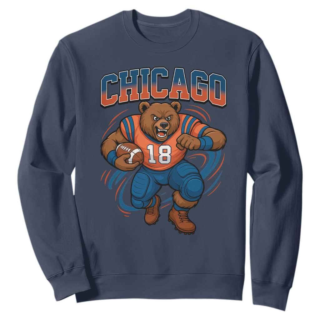 Fierce Football Bear Sweatshirt Chicago Fan Number 18 Bold Orange Game Day Spirit TS02 Navy Print Your Wear