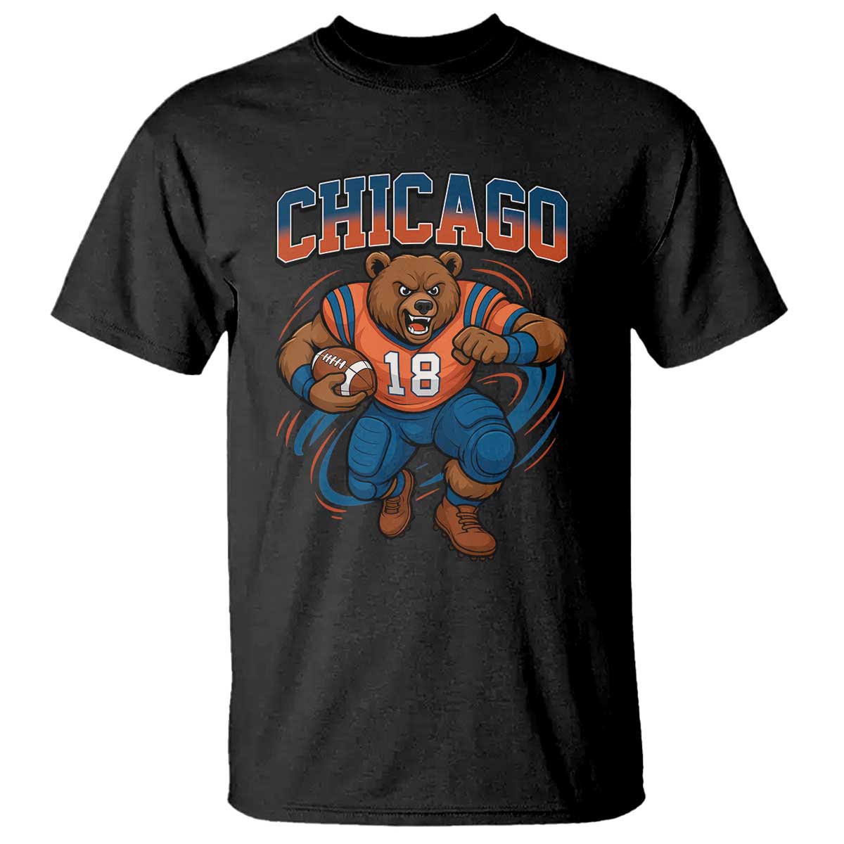 Fierce Football Bear T Shirt Chicago Fan Number 18 Bold Orange Game Day Spirit TS02 Black Print Your Wear
