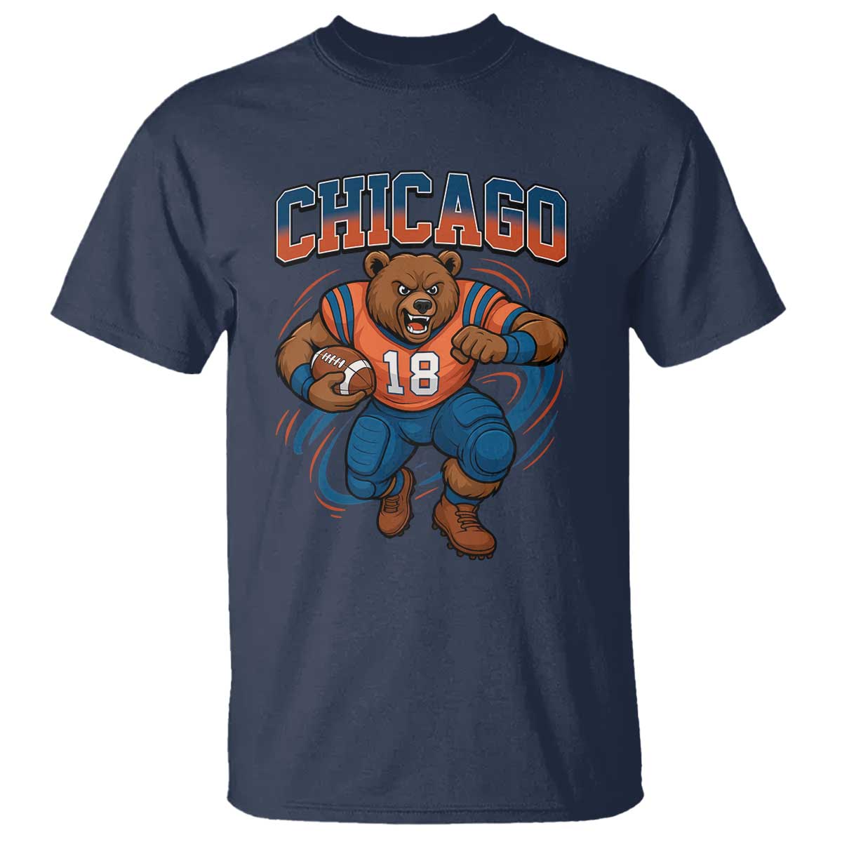 Fierce Football Bear T Shirt Chicago Fan Number 18 Bold Orange Game Day Spirit TS02 Navy Print Your Wear
