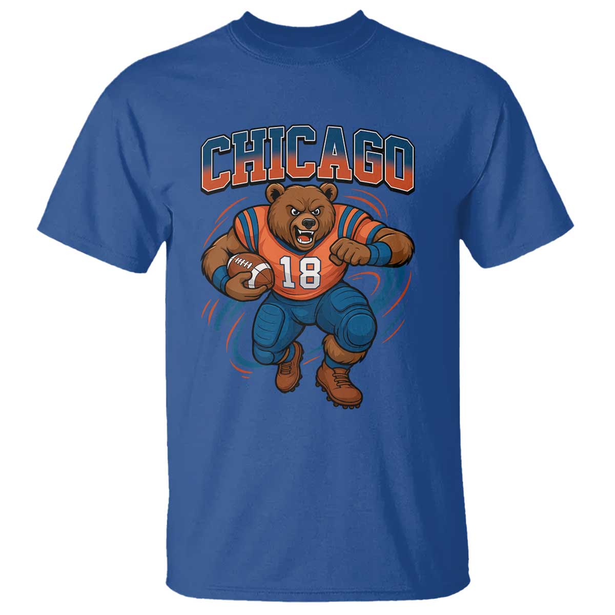 Fierce Football Bear T Shirt Chicago Fan Number 18 Bold Orange Game Day Spirit TS02 Royal Blue Print Your Wear
