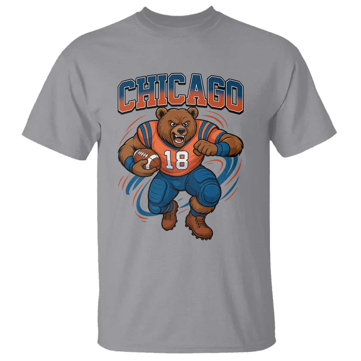 Fierce Football Bear T Shirt Chicago Fan Number 18 Bold Orange Game Day Spirit TS02 Sport Gray Print Your Wear